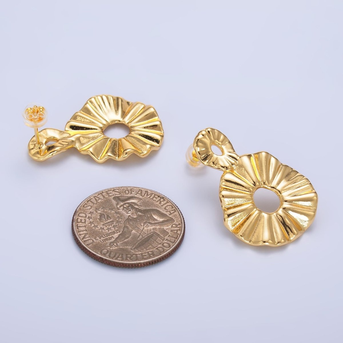 24K Gold Filled Double Open Round Sunburst Drop Stud Earrings | AB1029 - DLUXCA