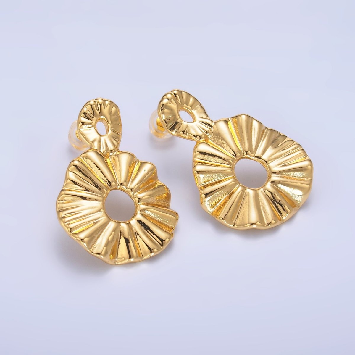 24K Gold Filled Double Open Round Sunburst Drop Stud Earrings | AB1029 - DLUXCA