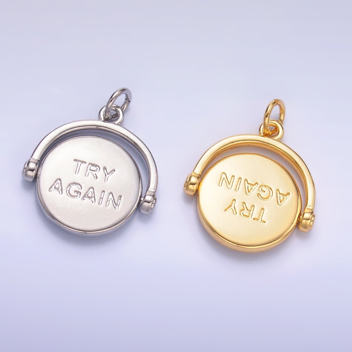 24K Gold Filled Double Sided "Good Luck" "Try Again" Coin Charm in Gold & Silver | W401 - DLUXCA