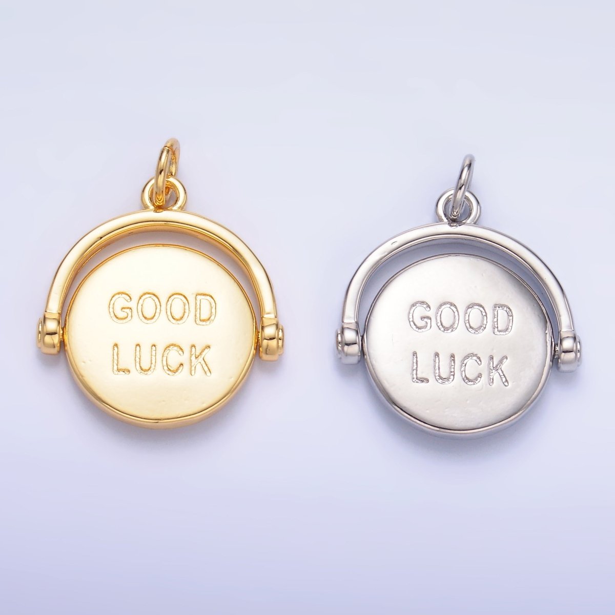 24K Gold Filled Double Sided "Good Luck" "Try Again" Coin Charm in Gold & Silver | W401 - DLUXCA