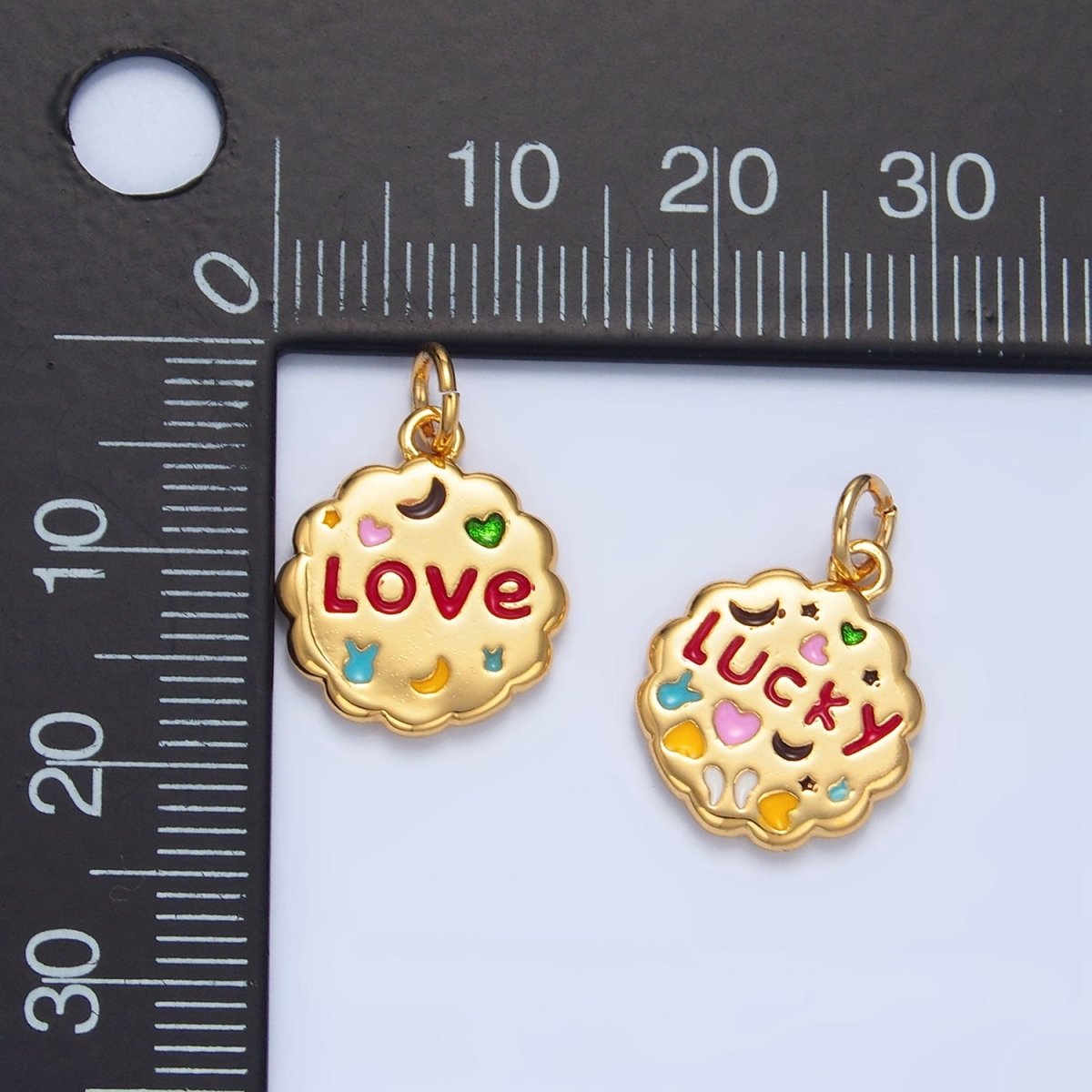 24K Gold Filled Double Sided "Lucky" "Love" Enamel Charm | X618 - DLUXCA