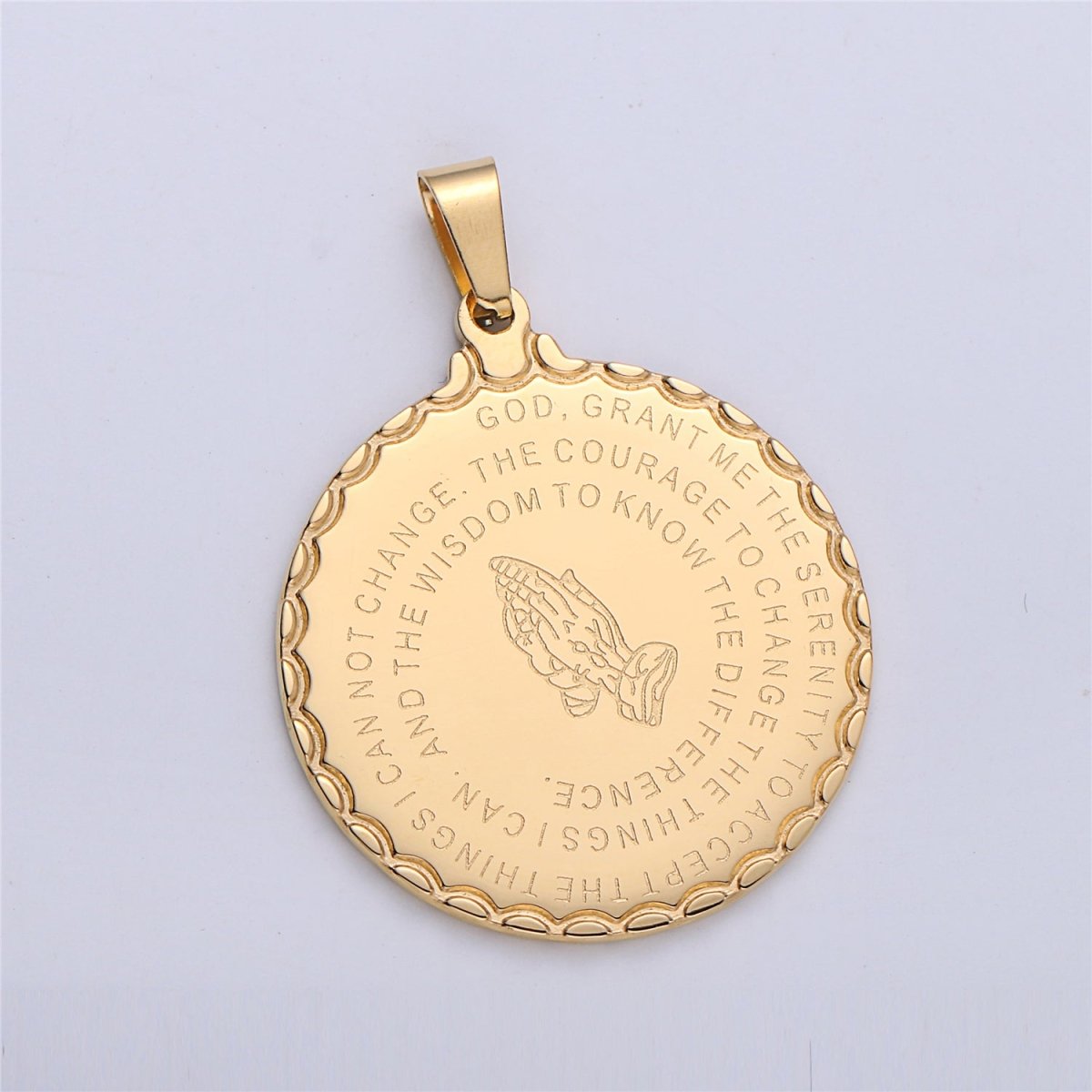 24K Gold Filled Double Sided Serenity & Lord's Prayer Stainless Steel Medallion Pendant | J - 769 J - 314 J - 727 J - 768 - DLUXCA