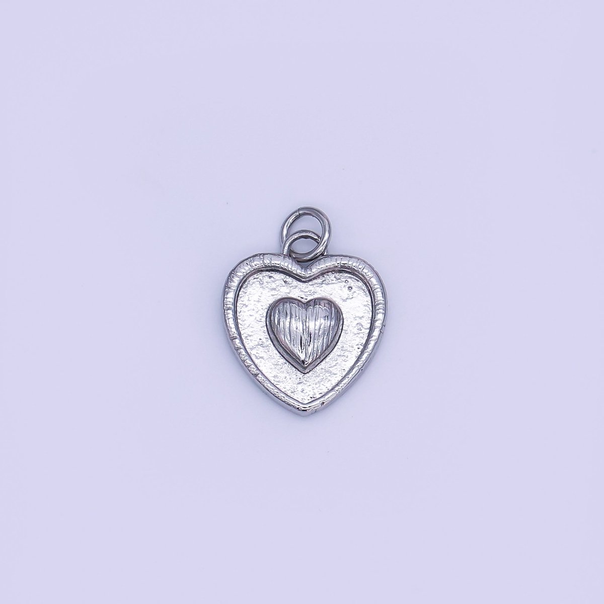 24K Gold Filled Double Sided Textured Sunburst Heart Outline Charm in Gold & Silver | AJ291 - DLUXCA