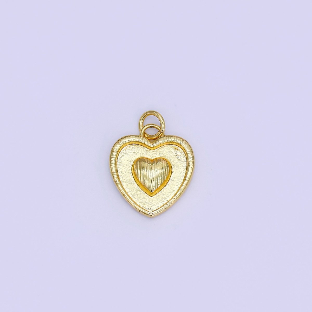 24K Gold Filled Double Sided Textured Sunburst Heart Outline Charm in Gold & Silver | AJ291 - DLUXCA