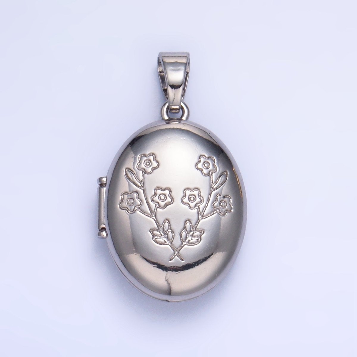 24K Gold Filled Dual Flower Engraved Oval Locket Pendant in Gold & Silver | AA1007 - DLUXCA