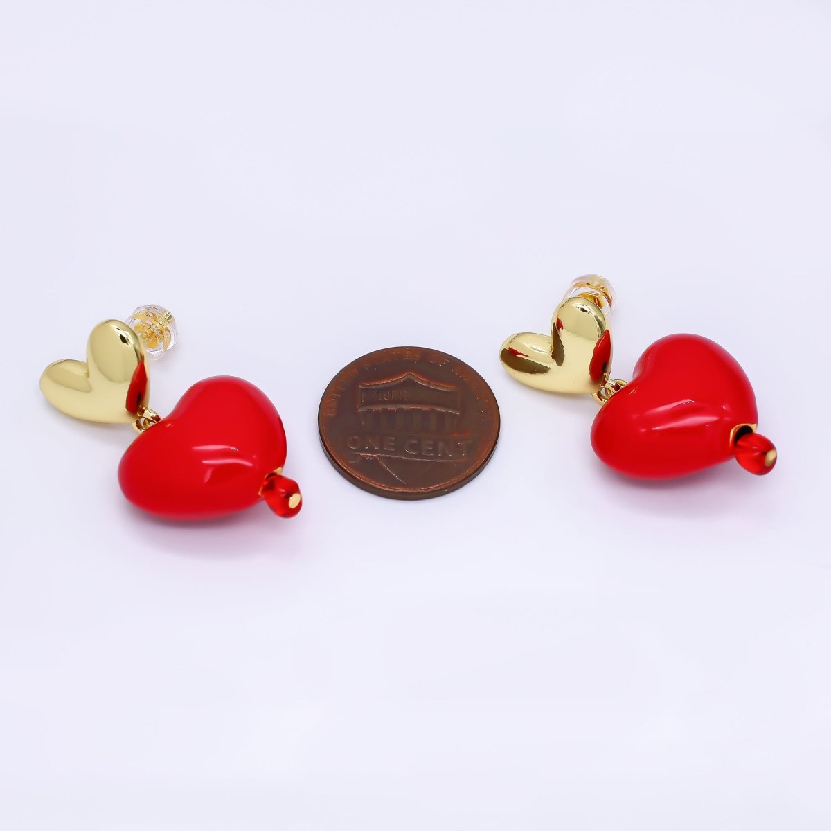 24K Gold Filled Enamel Art Double Romantic Love Heart Drop Stud Earrings | T - 503 - DLUXCA