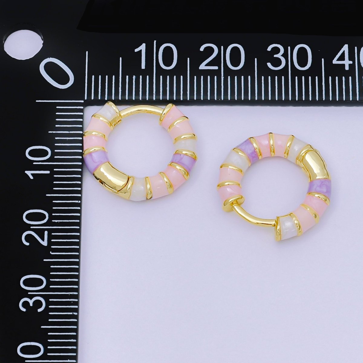 24K Gold Filled Enamel Art Pastel Colorful Candy Stripes Hinged Hoops Earrings | AJ - 113 - AJ - 115 - DLUXCA