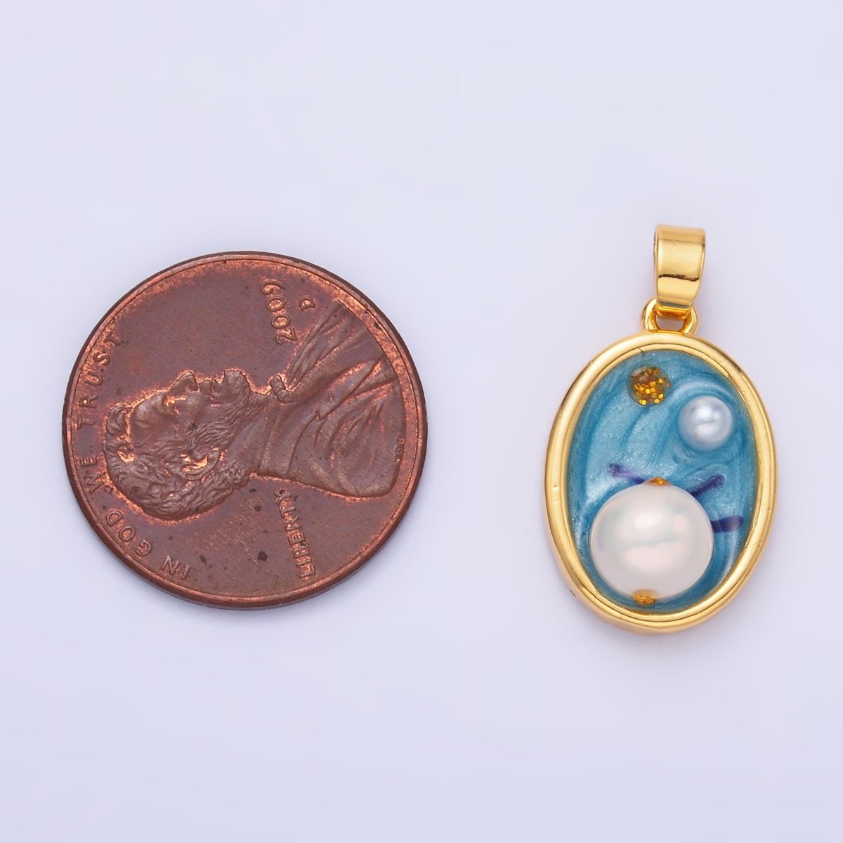 24K Gold Filled Enamel Blue Ocean Pearl Pendant | AA - 1471 - DLUXCA