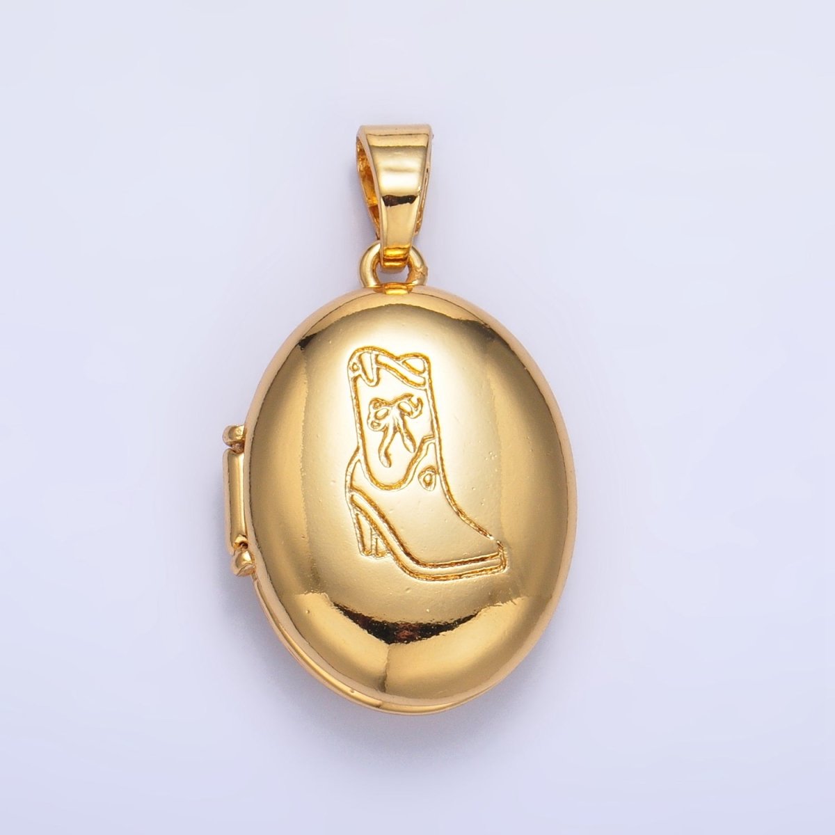 24K Gold Filled Engraved Cowboy Boot Oval Locket Pendant | AA - 1016 - DLUXCA