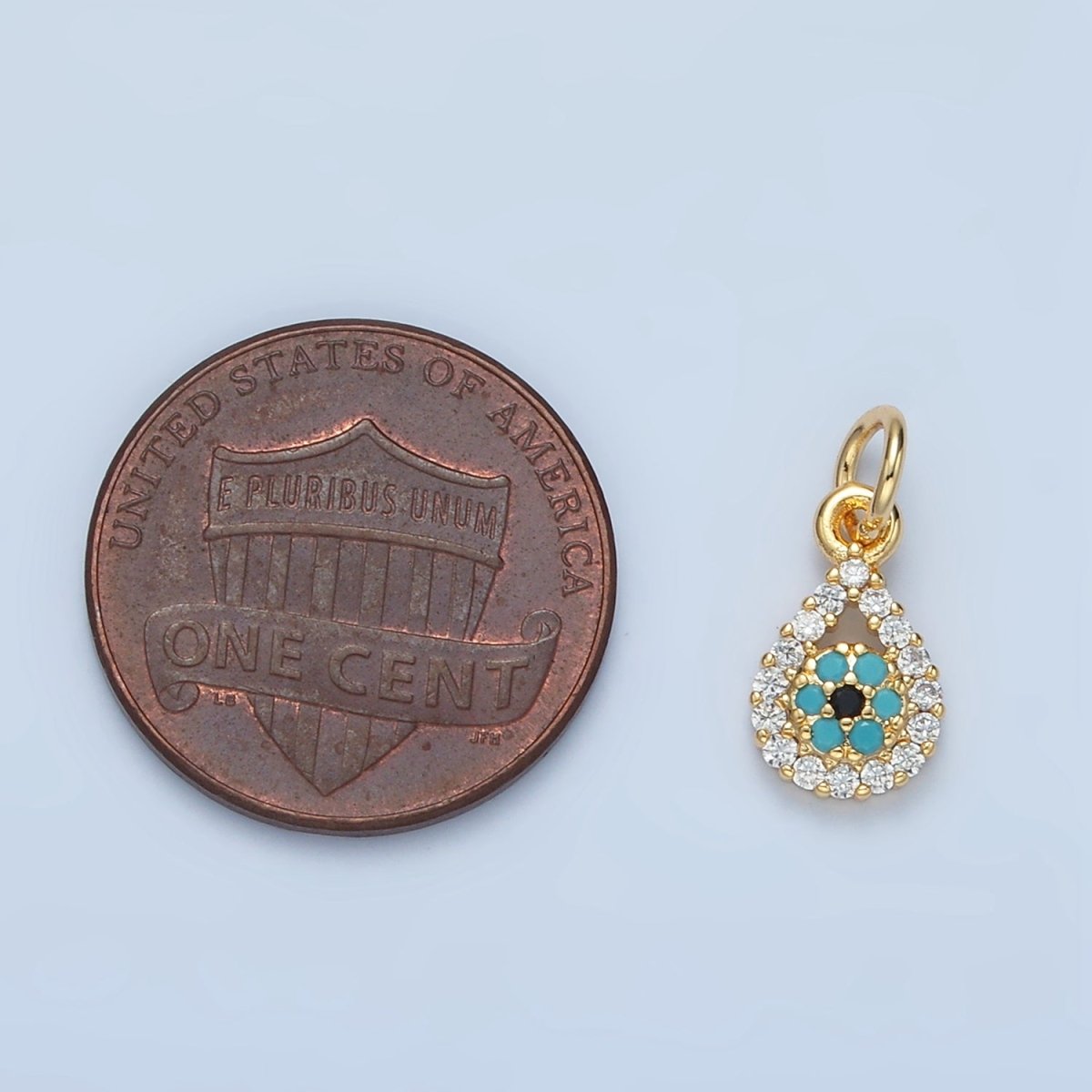 24K Gold Filled Evil Eye Open Teardrop Turquoise Micro Paved CZ Charm | X559 - DLUXCA