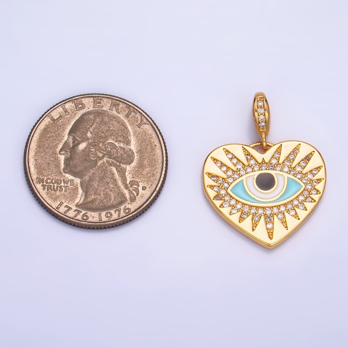 24K Gold Filled Evil Eye Sunburst Micro Paved CZ Padlock Heart Pendant | AA1071 - DLUXCA