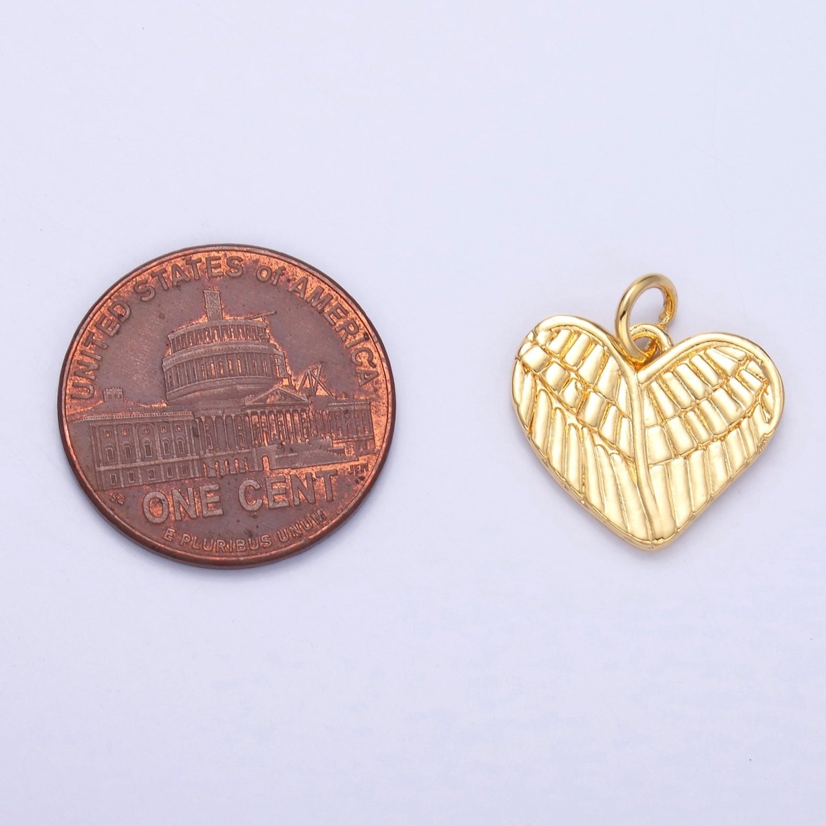 24K Gold Filled Feather Wings Heart Charm in Gold & Silver | C037 - DLUXCA