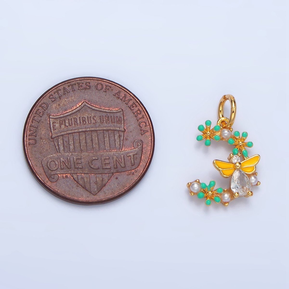 24K Gold Filled Flower Bumble Bee CZ Enamel Charm | X605 - DLUXCA