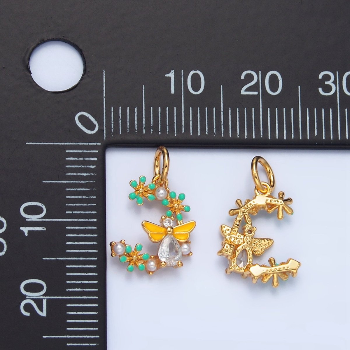 24K Gold Filled Flower Bumble Bee CZ Enamel Charm | X605 - DLUXCA