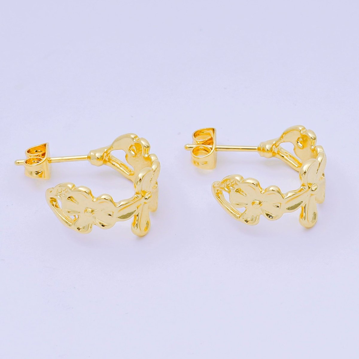 24K Gold Filled Flower Linked Garden C - Shaped Stud Earrings | AJ - 083 - DLUXCA