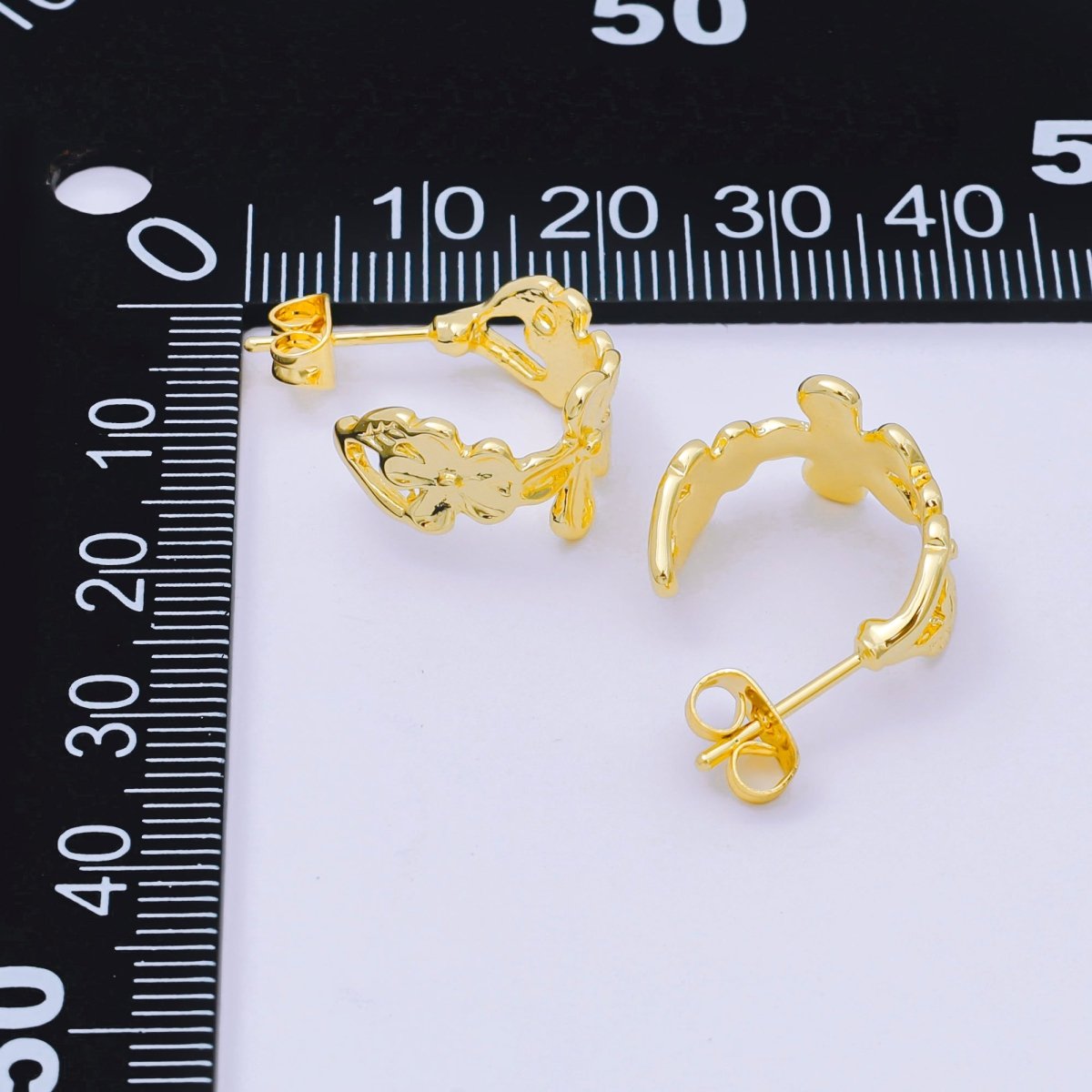 24K Gold Filled Flower Linked Garden C - Shaped Stud Earrings | AJ - 083 - DLUXCA