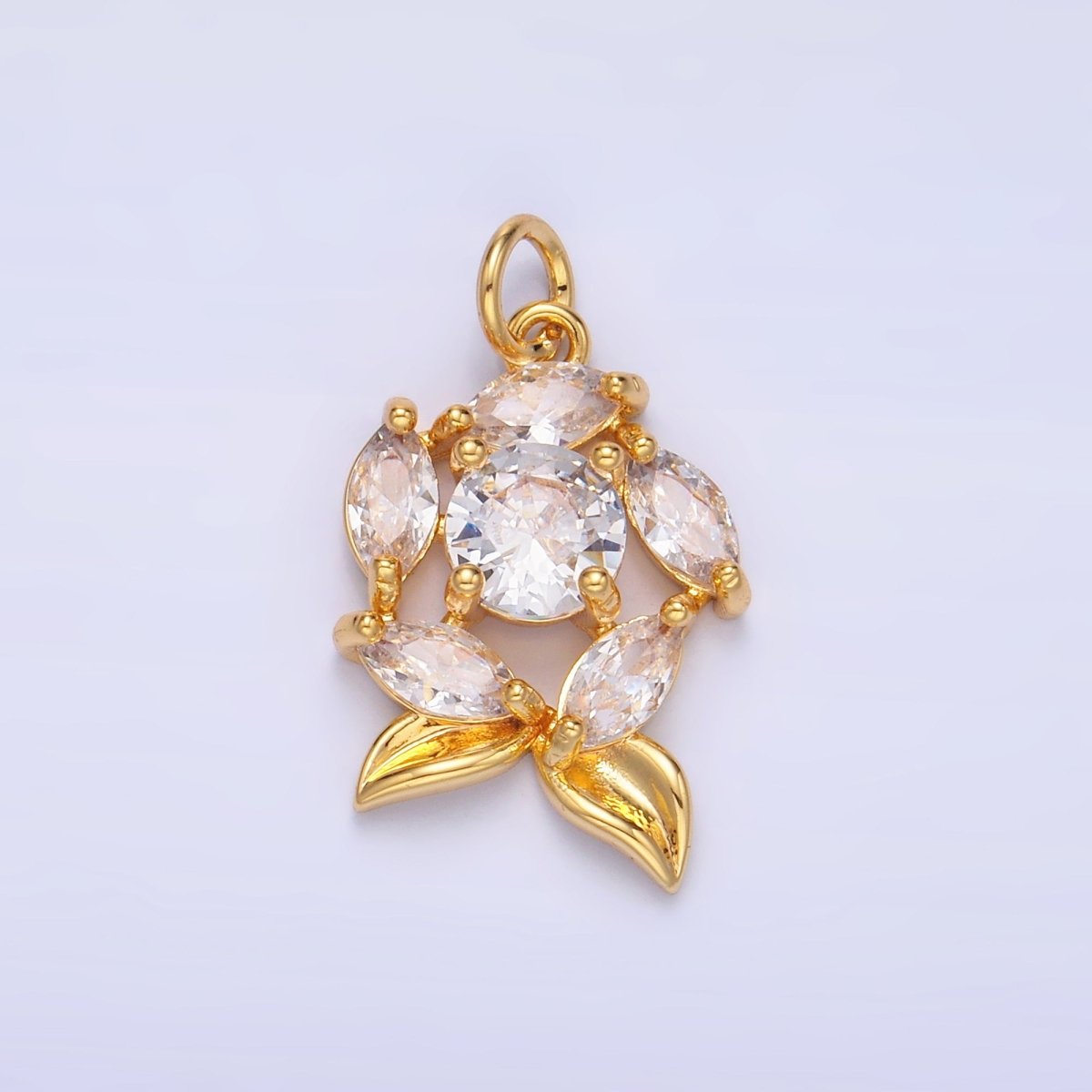 24K Gold Filled Flower Pendant Charm with Clear CZ Stone | X915 - DLUXCA