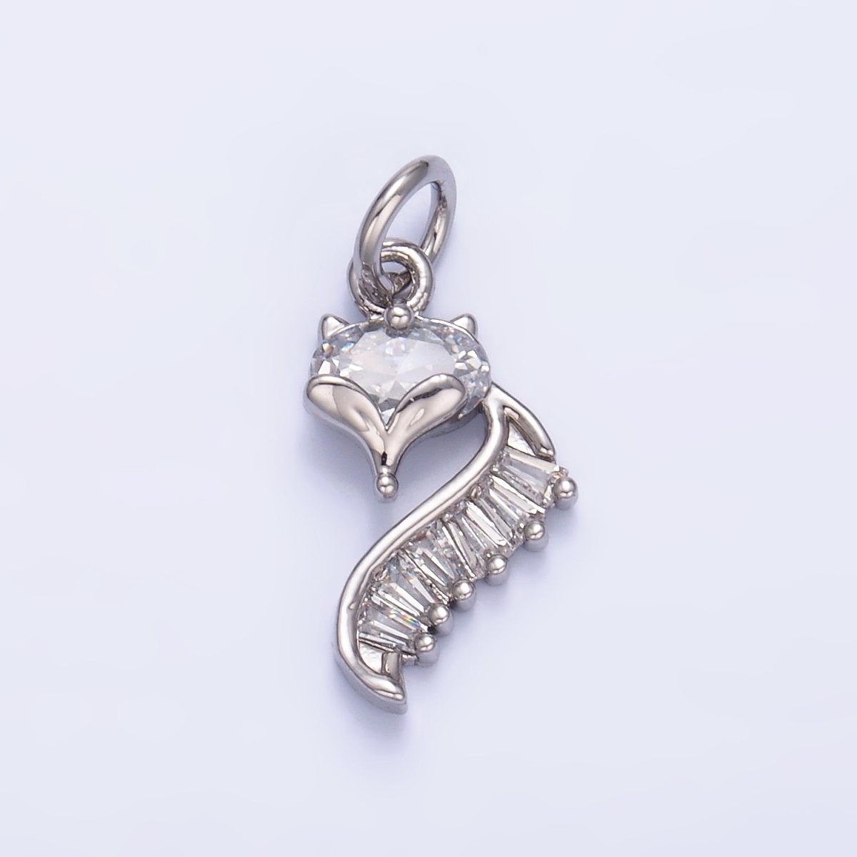 24K Gold Filled Fox Cat Baguette CZ Curve Silhouette Charm in Gold & Silver | W447 - DLUXCA