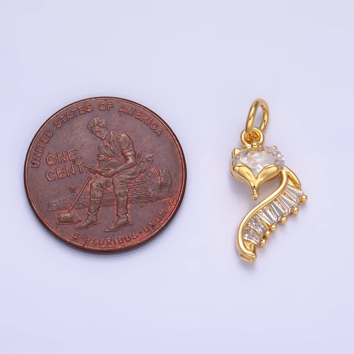 24K Gold Filled Fox Cat Baguette CZ Curve Silhouette Charm in Gold & Silver | W447 - DLUXCA