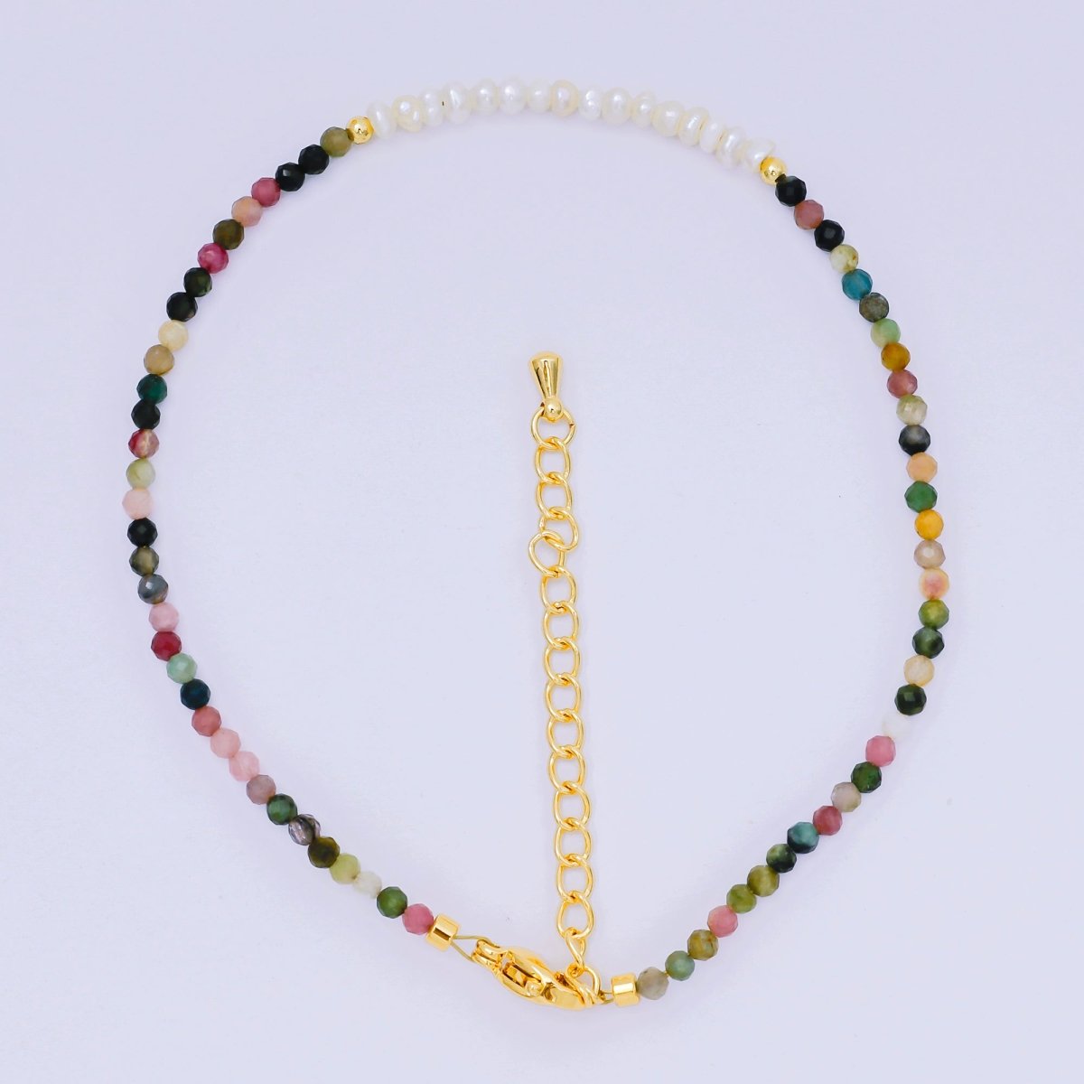 24K Gold Filled Freshwater Pearl Colorful Gemstone Bead Bracelet in Black, Orange, & White | WA - 3718 - WA - 3740 - DLUXCA