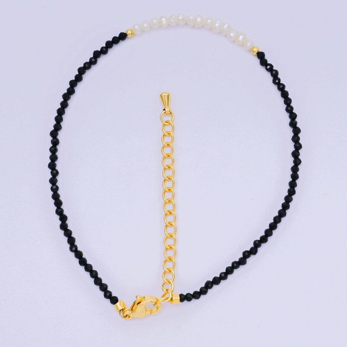 24K Gold Filled Freshwater Pearl Colorful Gemstone Bead Bracelet in Black, Orange, & White | WA - 3718 - WA - 3740 - DLUXCA