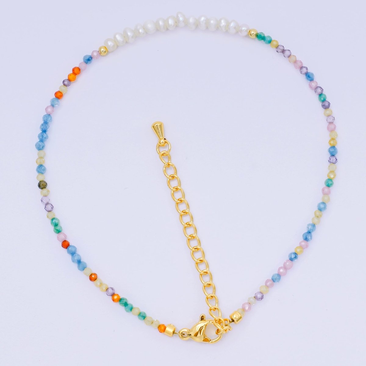 24K Gold Filled Freshwater Pearl Colorful Gemstone Bead Bracelet in Black, Orange, & White | WA - 3718 - WA - 3740 - DLUXCA