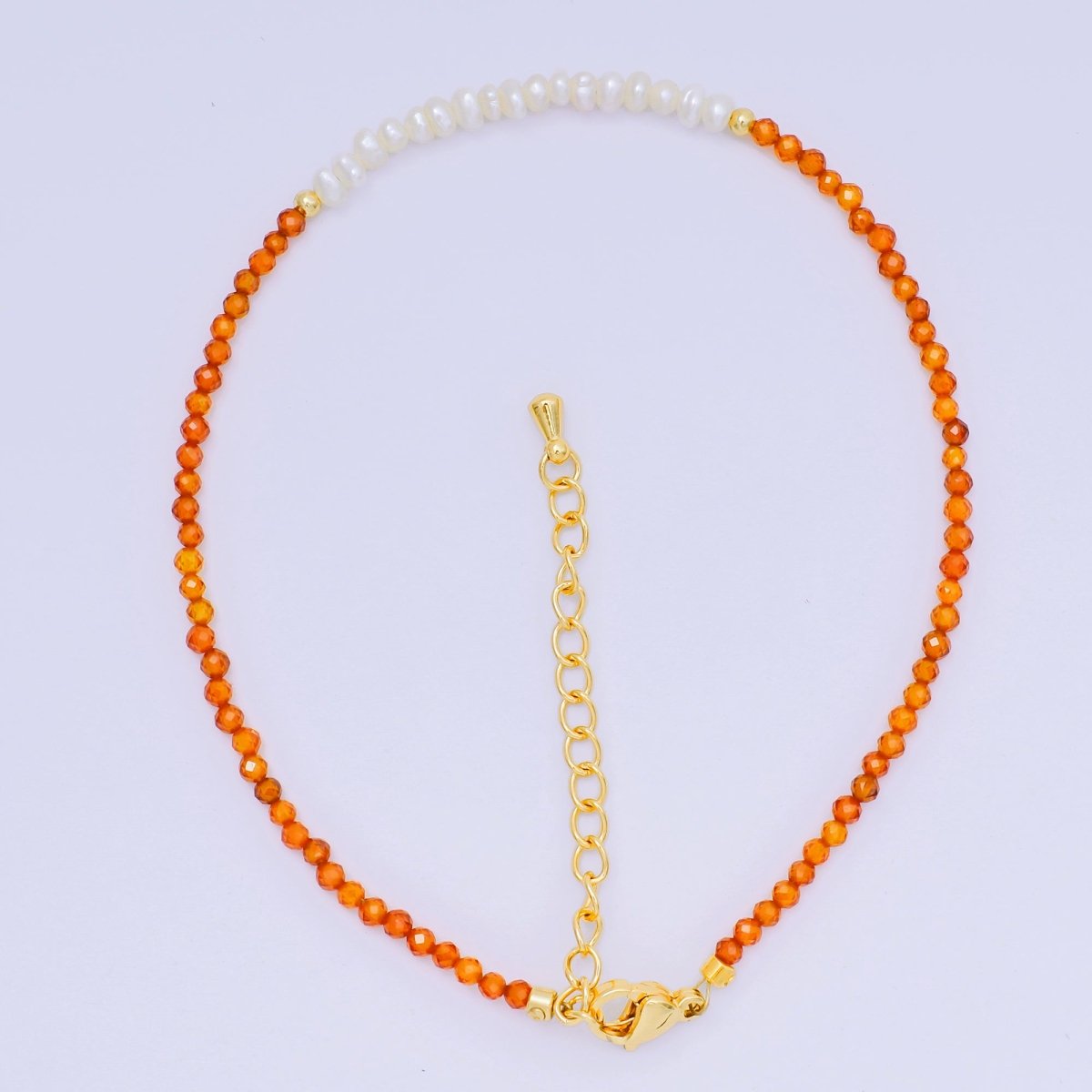 24K Gold Filled Freshwater Pearl Colorful Gemstone Bead Bracelet in Black, Orange, & White | WA - 3718 - WA - 3740 - DLUXCA