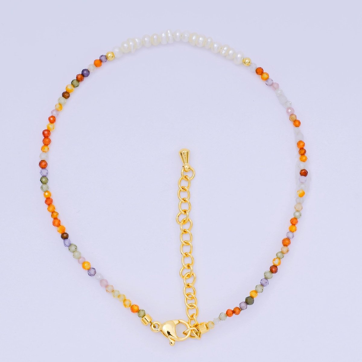 24K Gold Filled Freshwater Pearl Colorful Gemstone Bead Bracelet in Black, Orange, & White | WA - 3718 - WA - 3740 - DLUXCA