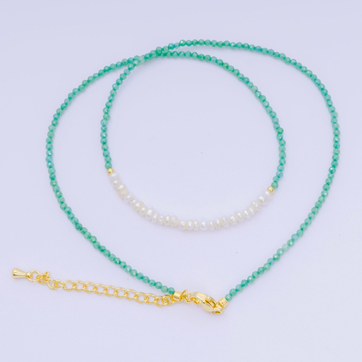 24K Gold Filled Freshwater Pearl Colorful Gemstone Bead Necklace 16.92 Inch with Extender | WA - 3649 - WA - 3671 - DLUXCA