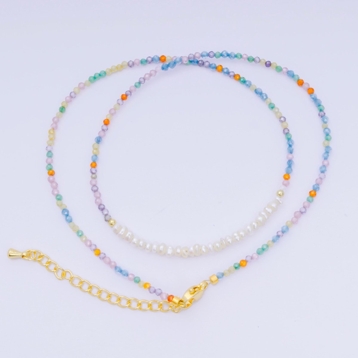 24K Gold Filled Freshwater Pearl Colorful Gemstone Bead Necklace 16.92 Inch with Extender | WA - 3649 - WA - 3671 - DLUXCA
