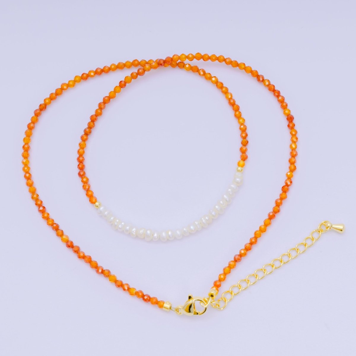 24K Gold Filled Freshwater Pearl Colorful Gemstone Bead Necklace 16.92 Inch with Extender | WA - 3649 - WA - 3671 - DLUXCA