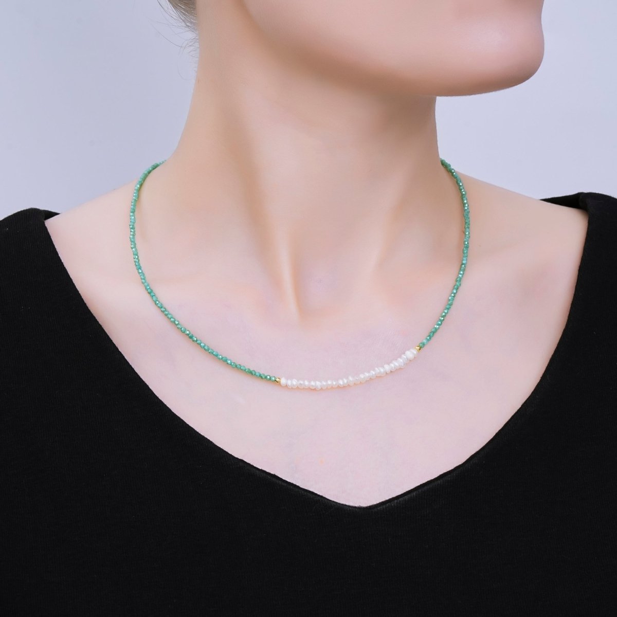 24K Gold Filled Freshwater Pearl Colorful Gemstone Bead Necklace 16.92 Inch with Extender | WA - 3668 - WA - 3671 - DLUXCA