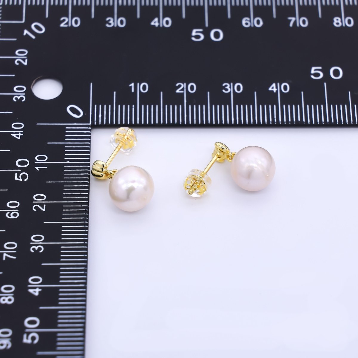 24K Gold Filled Freshwater Pearl Round Dainty Half - Circle Marquise Shaped Stud Earrings | Q - 433 - DLUXCA