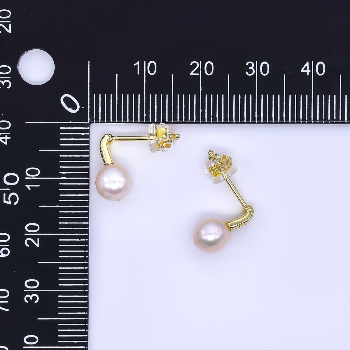 24K Gold Filled Freshwater Pearl Round Pipe Dainty Shaped Stud Earrings | Q - 415 - DLUXCA