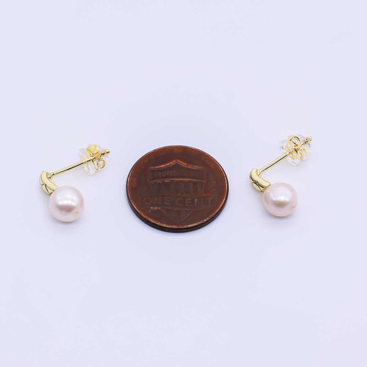 24K Gold Filled Freshwater Pearl Round Pipe Dainty Shaped Stud Earrings | Q - 415 - DLUXCA