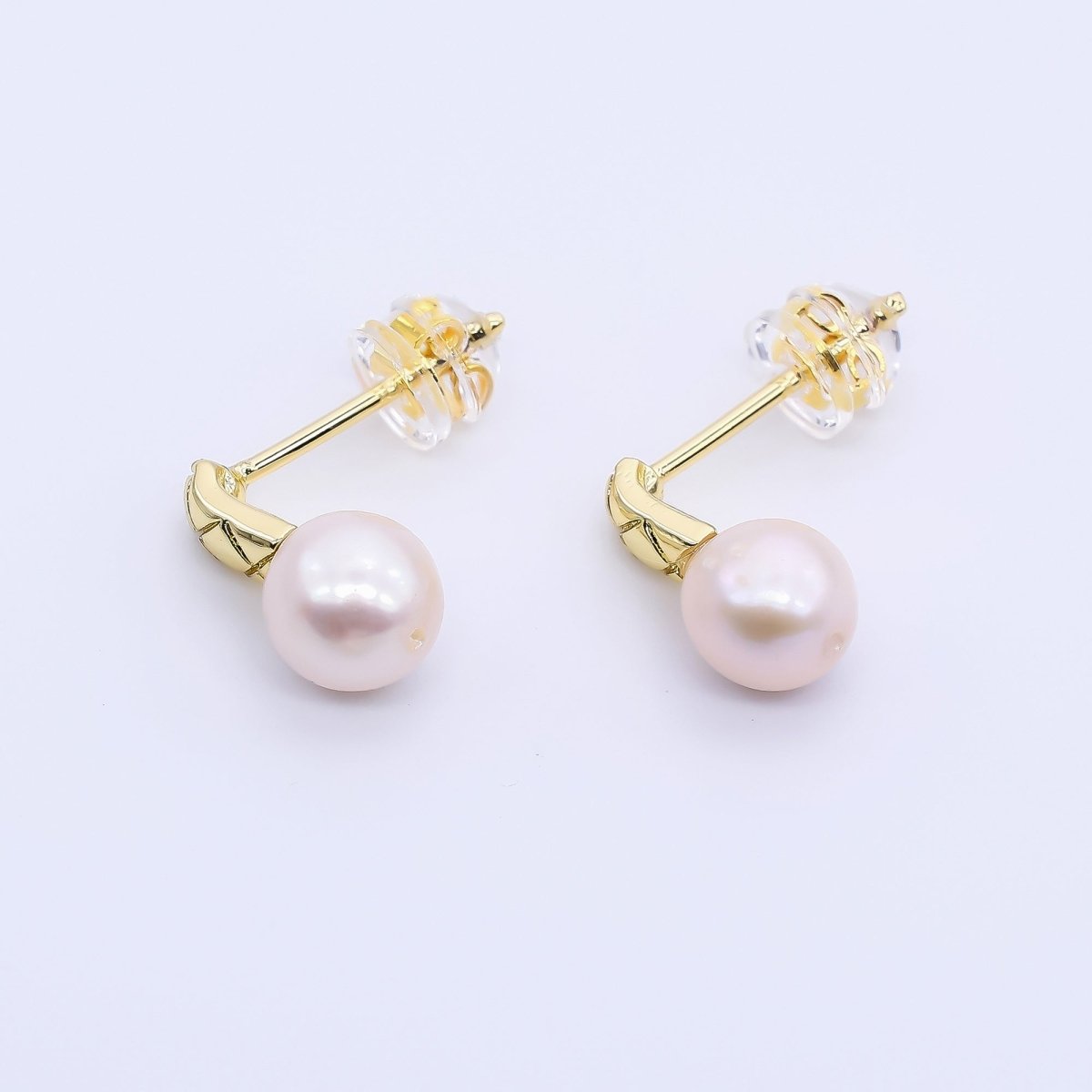 24K Gold Filled Freshwater Pearl Round Pipe Dainty Shaped Stud Earrings | Q - 415 - DLUXCA