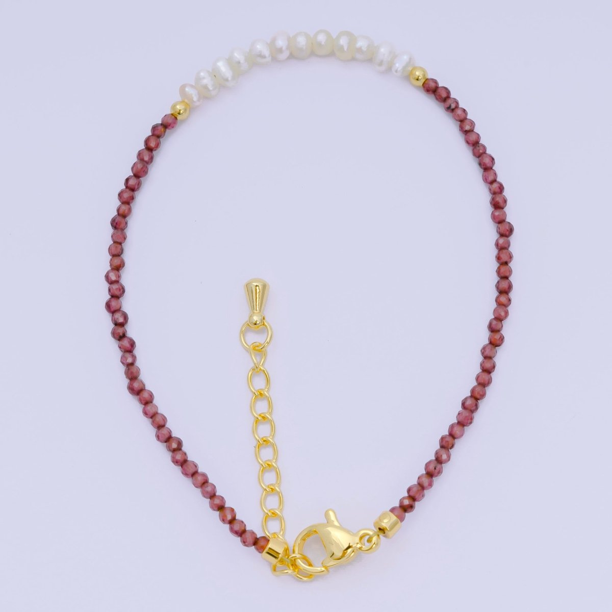 24K Gold Filled Freshwater Pearl Seed Multifaceted Gemstone Bead 7 Inch Bracelet | WA - 3695 ~ WA - 3717 - DLUXCA