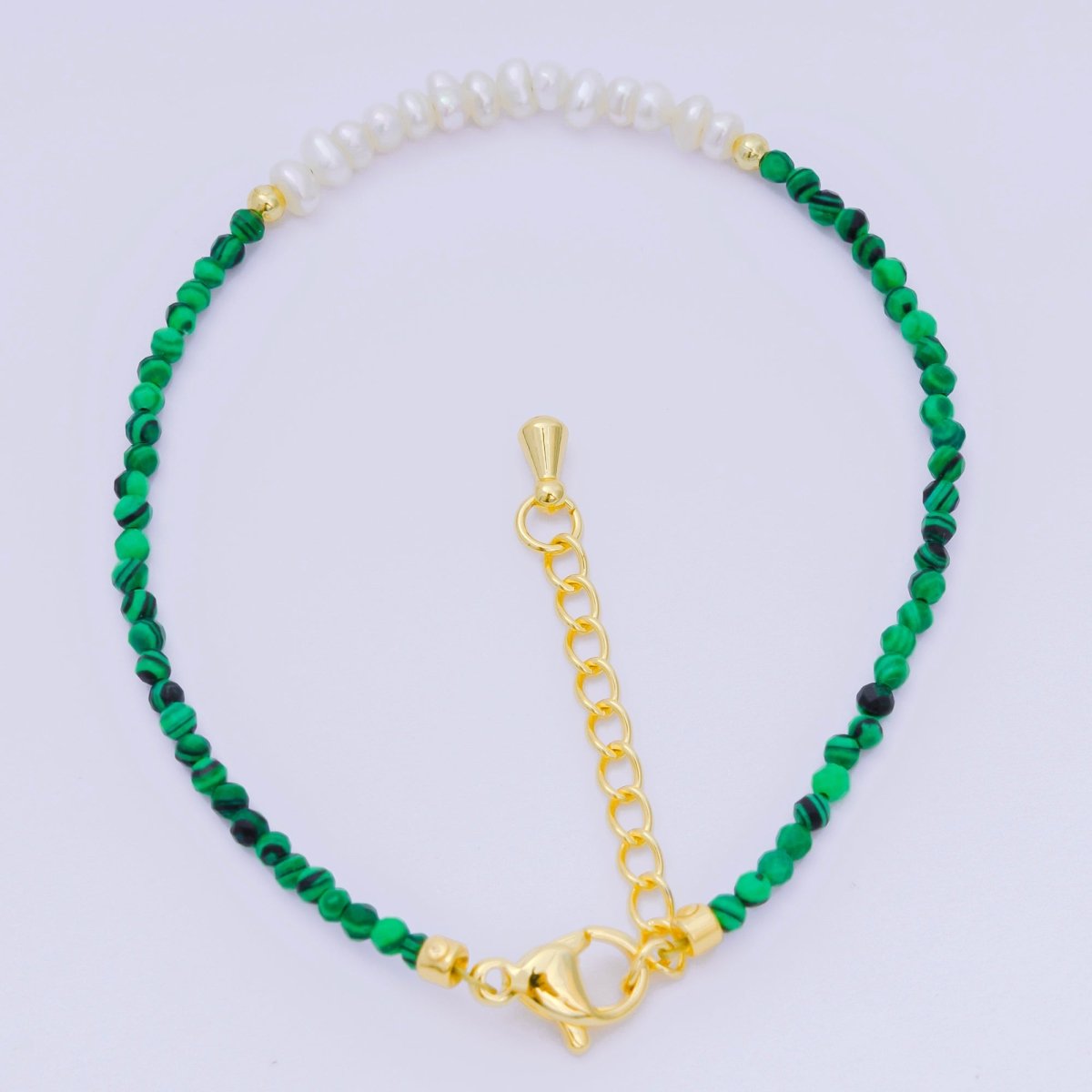 24K Gold Filled Freshwater Pearl Seed Multifaceted Gemstone Bead 7 Inch Bracelet | WA - 3695 ~ WA - 3717 - DLUXCA