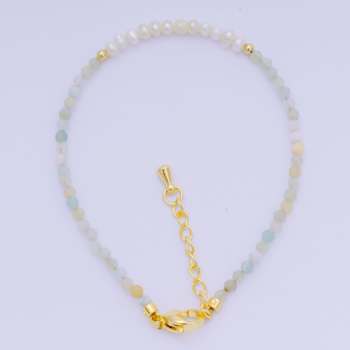 24K Gold Filled Freshwater Pearl Seed Multifaceted Gemstone Bead 7 Inch Bracelet | WA - 3695 ~ WA - 3717 - DLUXCA