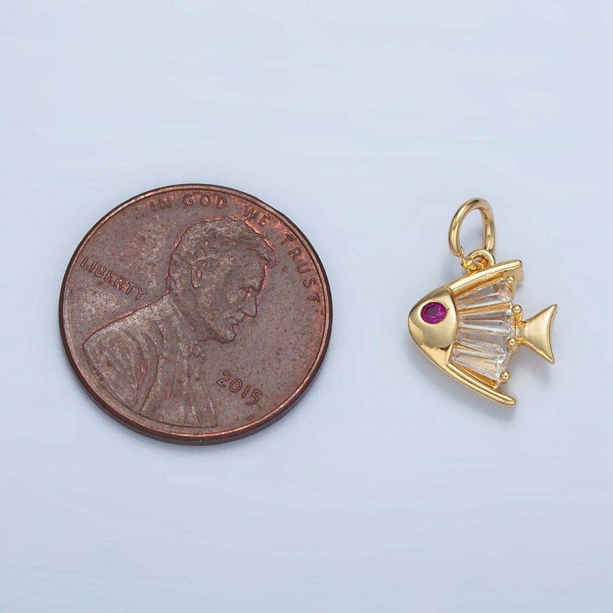 24K Gold Filled Fuchsia Baguette CZ Angel Fish Sea Animal Charm | E739 - DLUXCA