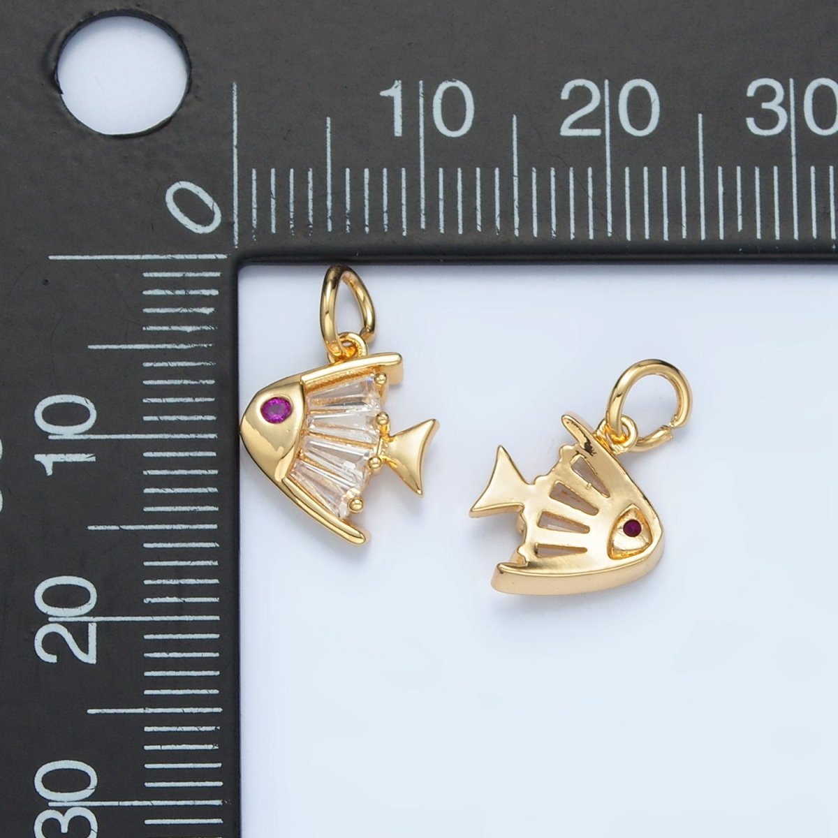 24K Gold Filled Fuchsia Baguette CZ Angel Fish Sea Animal Charm | E739 - DLUXCA
