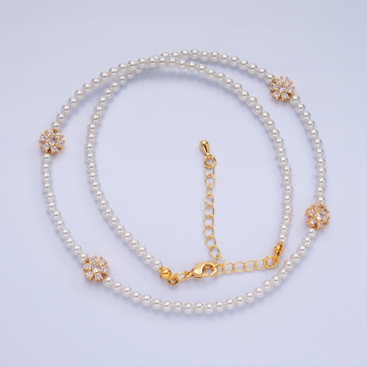 24K Gold Filled Fuchsia, Clear, Green CZ Flower Shell Pearl 17 Inch Necklace | WA - 3069 WA - 3070 - DLUXCA