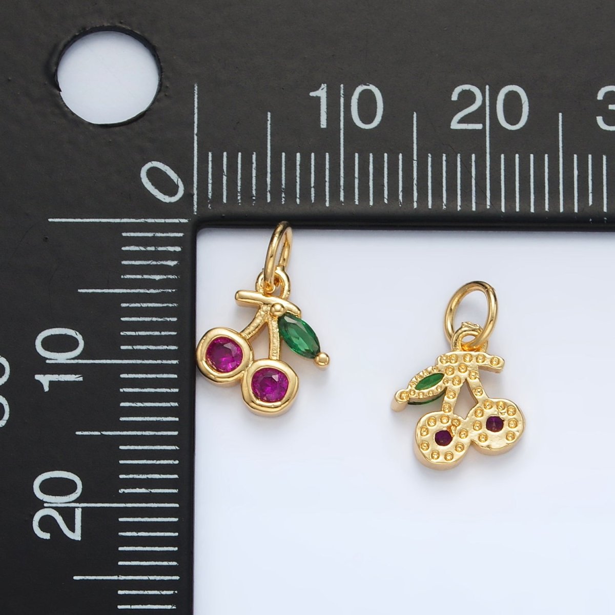 24K Gold Filled Fuchsia CZ Cherry Fruit Mini Charm | AG870 - DLUXCA