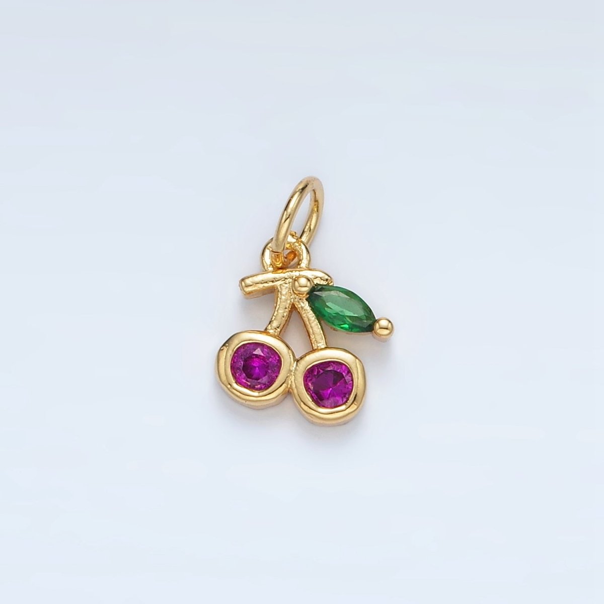 24K Gold Filled Fuchsia CZ Cherry Fruit Mini Charm | AG870 - DLUXCA