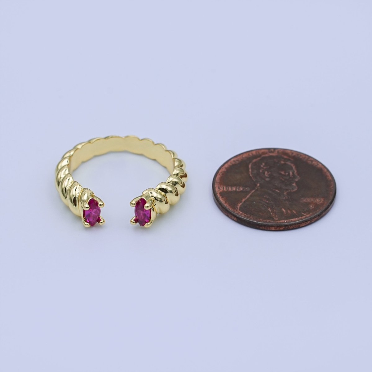 24K Gold Filled Fuchsia CZ Croissant Wrap Ring | O1072 - DLUXCA