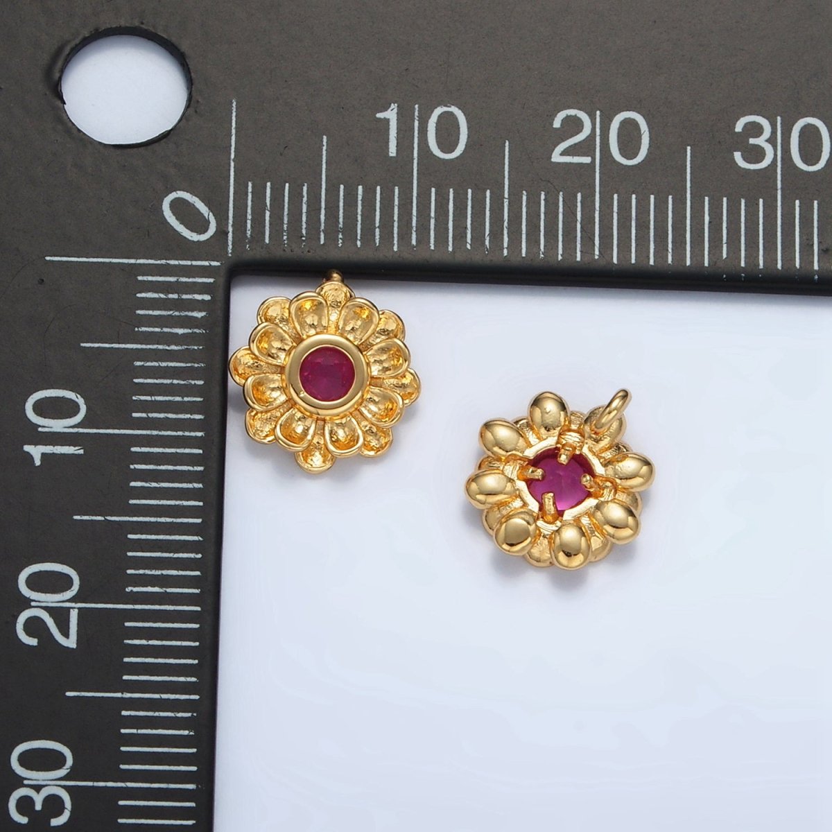 24K Gold Filled Fuchsia CZ Flower Curved Petal Charm | E194 - DLUXCA