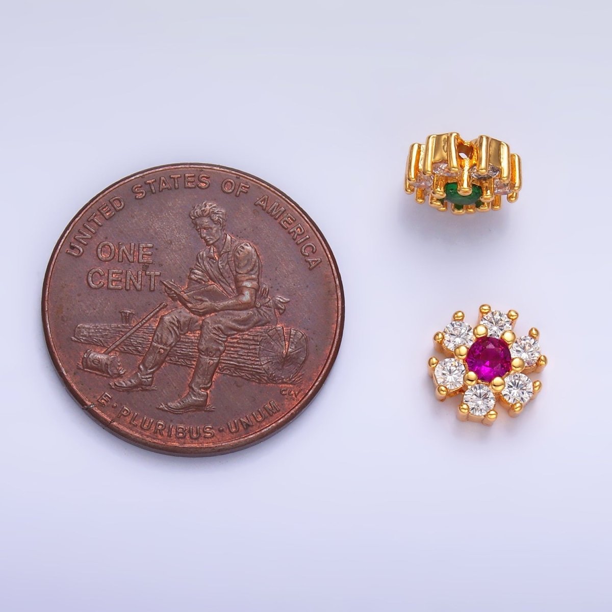 24K Gold Filled Fuchsia, Green, Black CZ Flower Bead | B310 B316 - DLUXCA