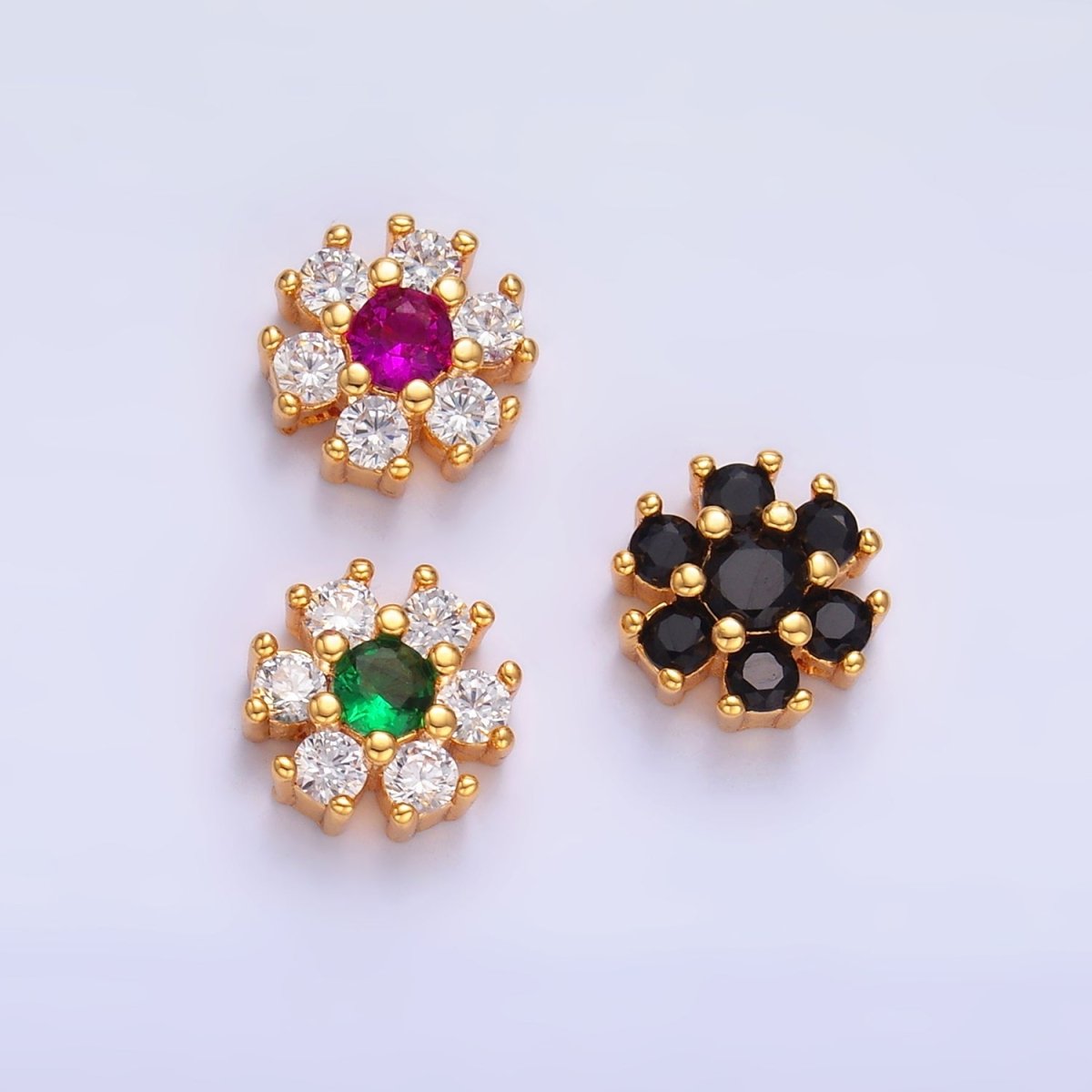 24K Gold Filled Fuchsia, Green, Black CZ Flower Bead | B310 B316 - DLUXCA