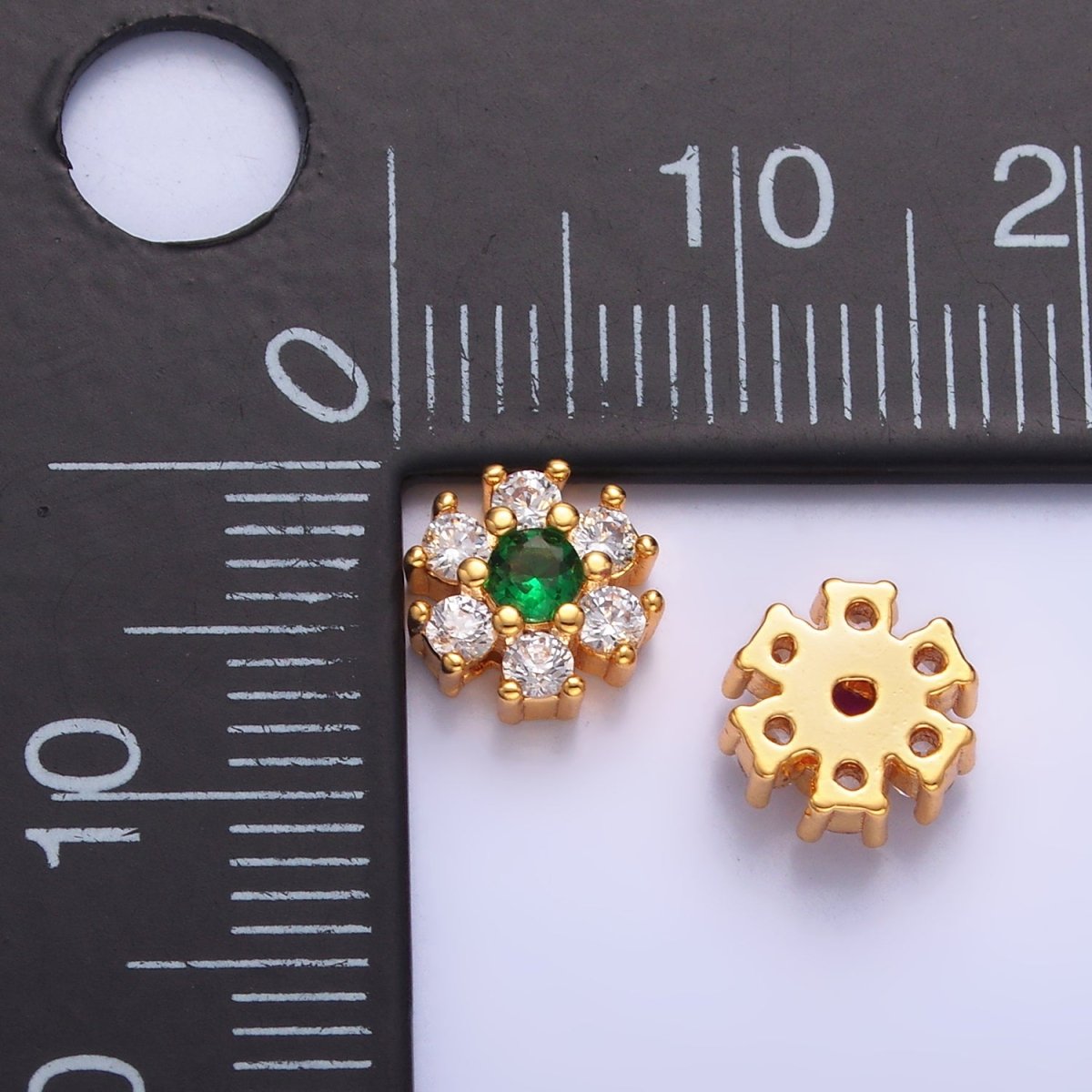 24K Gold Filled Fuchsia, Green, Black CZ Flower Bead | B310 B316 - DLUXCA