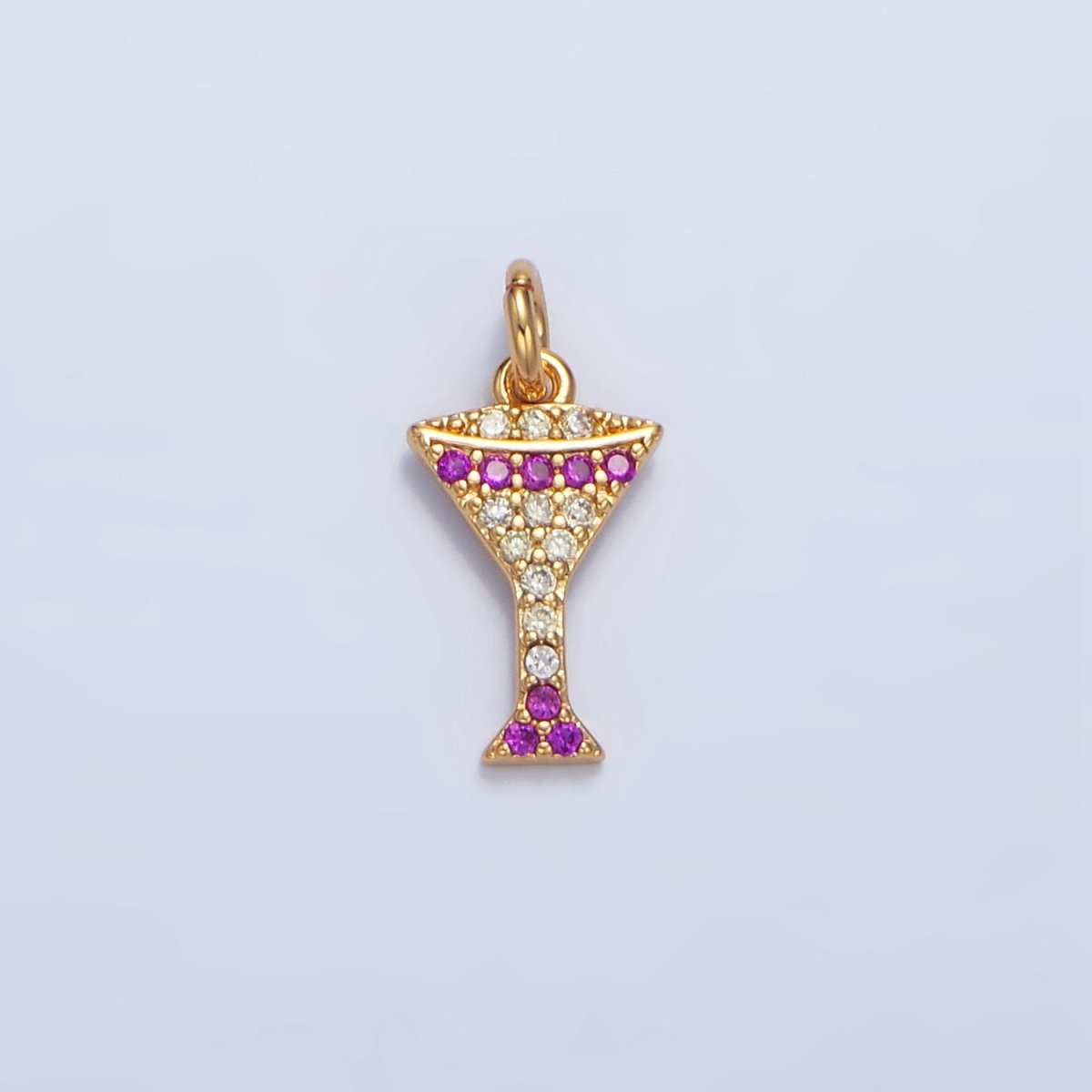 24K Gold Filled Fuchsia Micro Paved CZ Martini Alcohol Drink Charm | X791 - DLUXCA